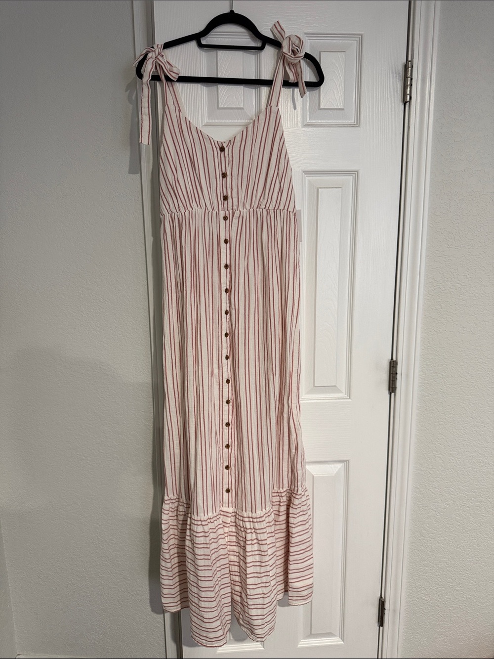 Sonoma cotton Striped Tie-Shoulder Maxi Dress red white stripe